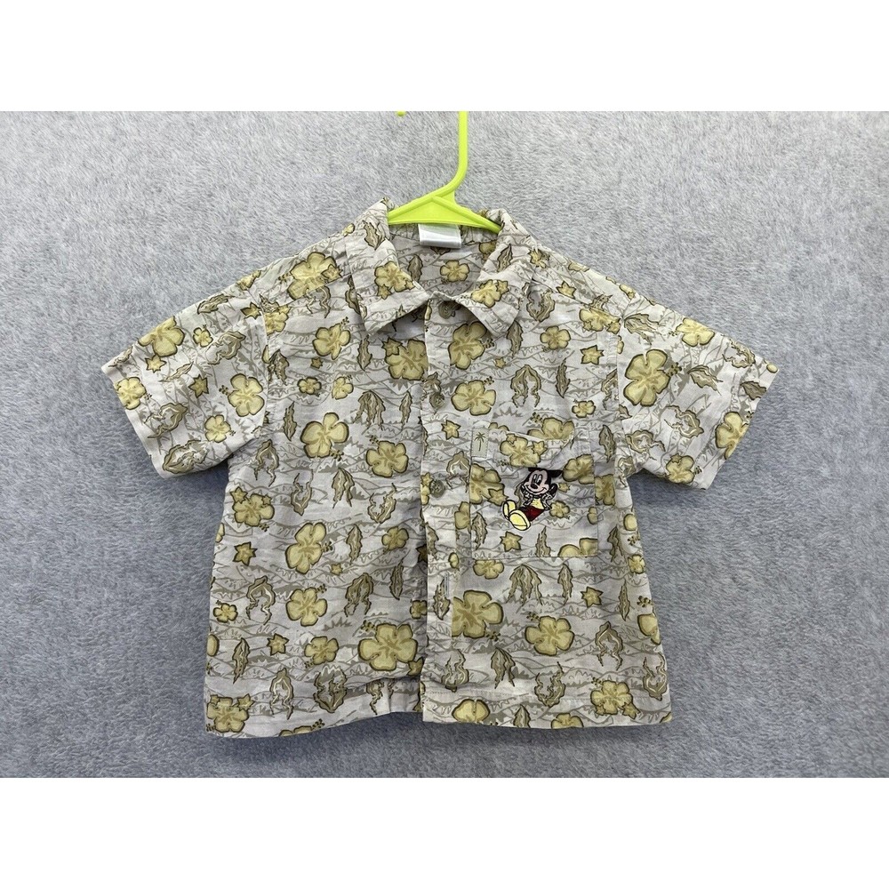 Disney Boys Button Down Aloha Shirt Short Sleeve Mickey Mouse Size 2T Tropical
